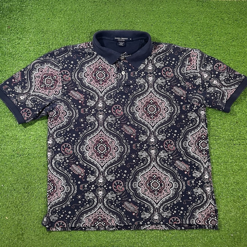 Vintage Daniel Cremieux Polo Shirt M GeometricPaisley Print 90s Preppy Golf